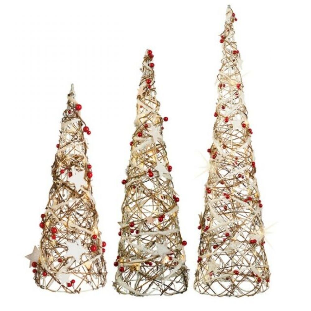 Kaemingk Warm White LED White Festive Decorated Rattan Cones